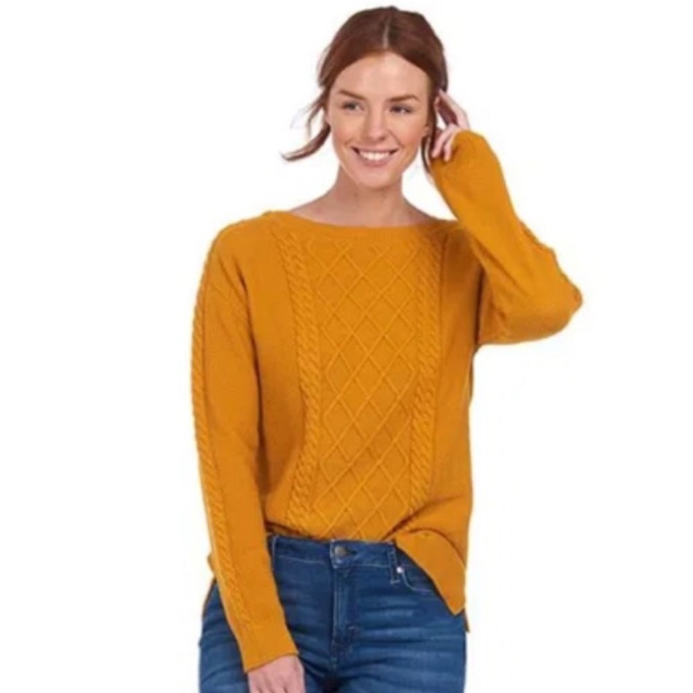 Barbour Women’s Stokehold Cable Knit Cotton Sweater yellow SZ 6